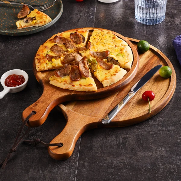 Round Slotted Acacia Pizza and Steak Plank