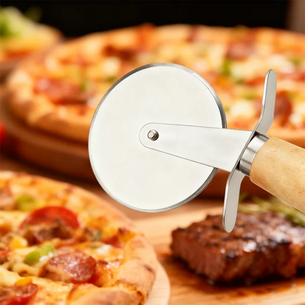 Pizza Baking Set - Wooden Handle SS Pizza Cutter & Shovel