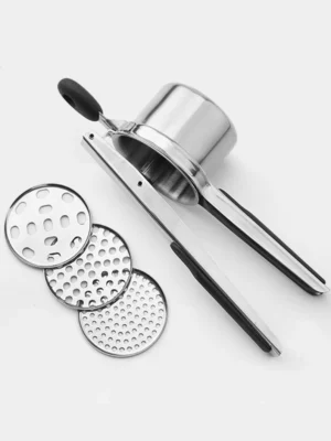Interchangeable disc potato ricer with 304 stainless steel cup and silicone handle