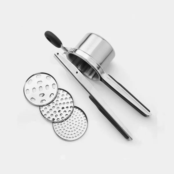 Interchangeable disc potato ricer with 304 stainless steel cup and silicone handle