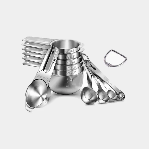 14-piece food-grade stainless steel measuring cups & spoons set with dual-scale markings for commercial bakery