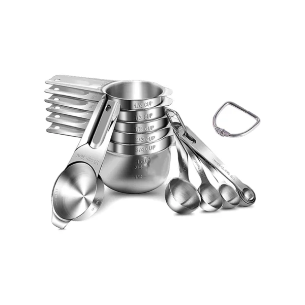14-piece food-grade stainless steel measuring cups & spoons set with dual-scale markings for commercial bakery