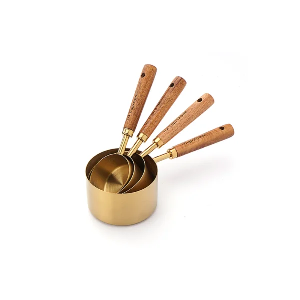 8-piece stainless steel measuring spoons and cups set with rose gold wooden handle for commercial baking