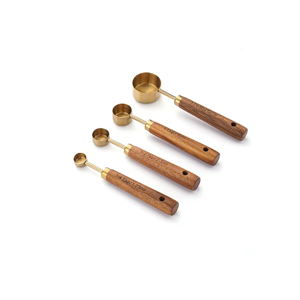 8-piece stainless steel measuring spoons and cups set with rose gold wooden handle for commercial baking