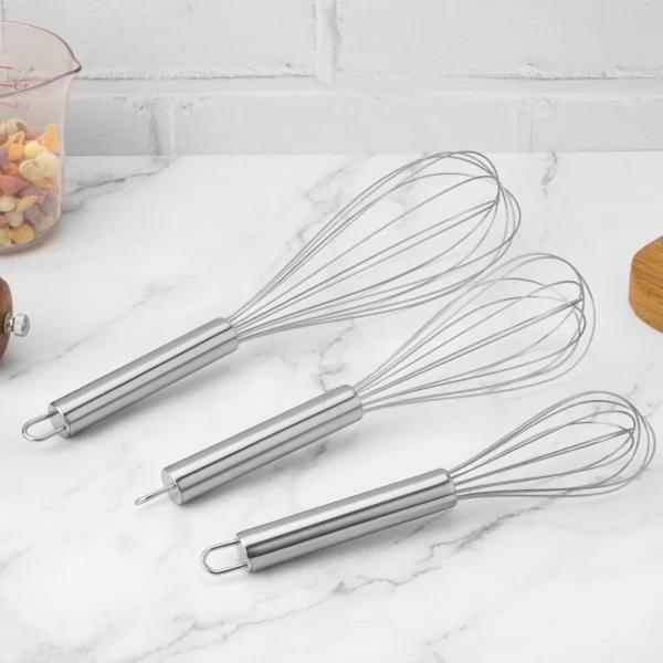 stainless steel manual egg beater with large whisk head ergonomic handle for home baking
