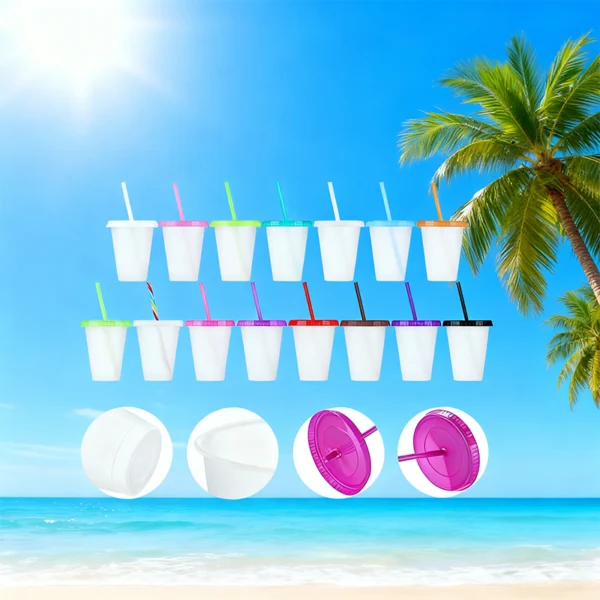 16oz BPA-Free Single-Layer Plastic Straw Tumbler005 Multiple colors of 16oz BPA-free single-layer plastic straw tumbler