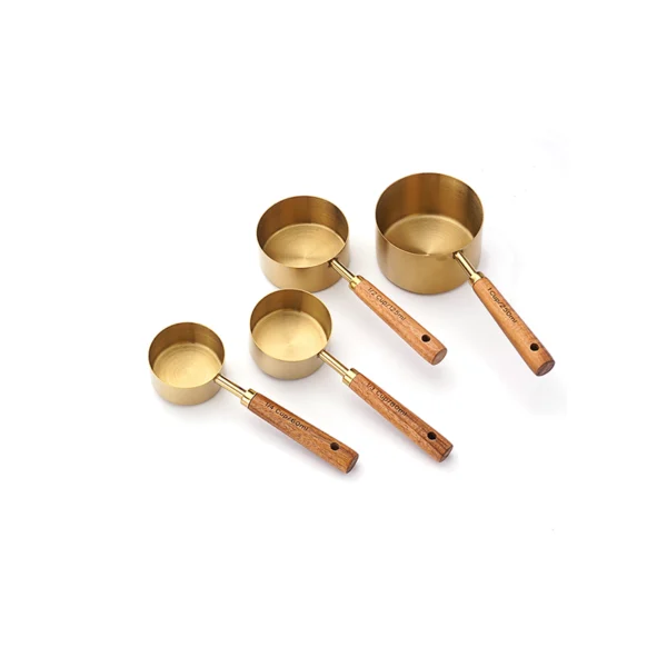 8-piece stainless steel measuring spoons and cups set with rose gold wooden handle for commercial baking