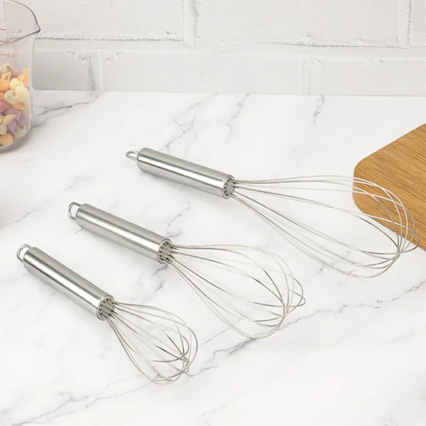 stainless steel manual egg beater with large whisk head ergonomic handle for home baking