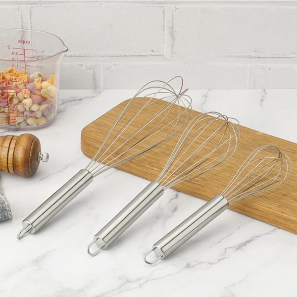stainless steel manual egg beater with large whisk head ergonomic handle for home baking