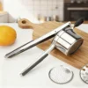 Effortless lever operation of interchangeable disc potato ricer for home cooking