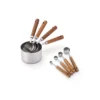 8-piece stainless steel measuring spoons and cups set with rose gold wooden handle for commercial baking