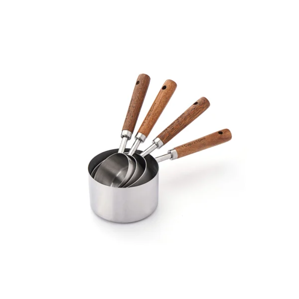 8-piece stainless steel measuring spoons and cups set with rose gold wooden handle for commercial baking