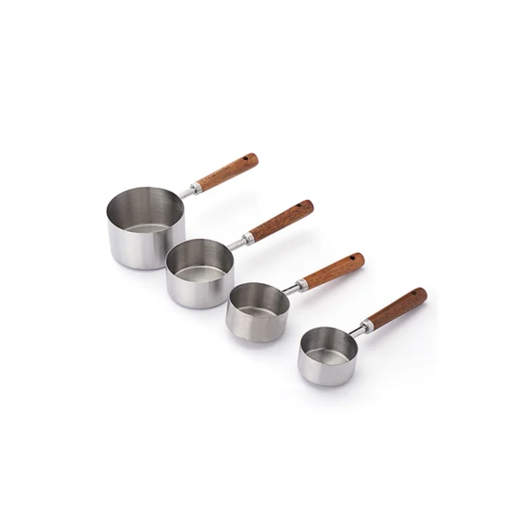 8-piece stainless steel measuring spoons and cups set with rose gold wooden handle for commercial baking