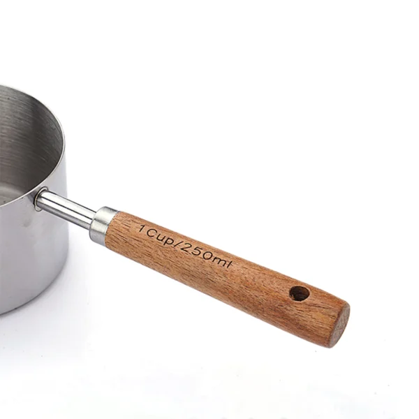 ergonomic acacia wooden handle of stainless steel measuring spoons cups set for comfortable grip