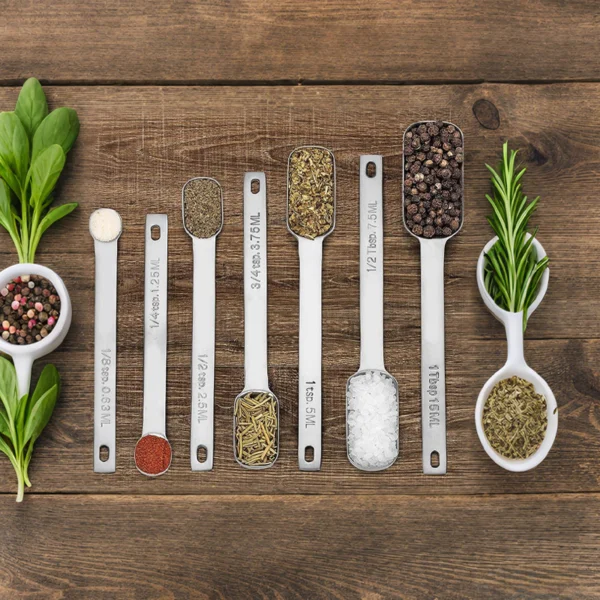 commercial measuring tools set in restaurant kitchen for ingredient portion control